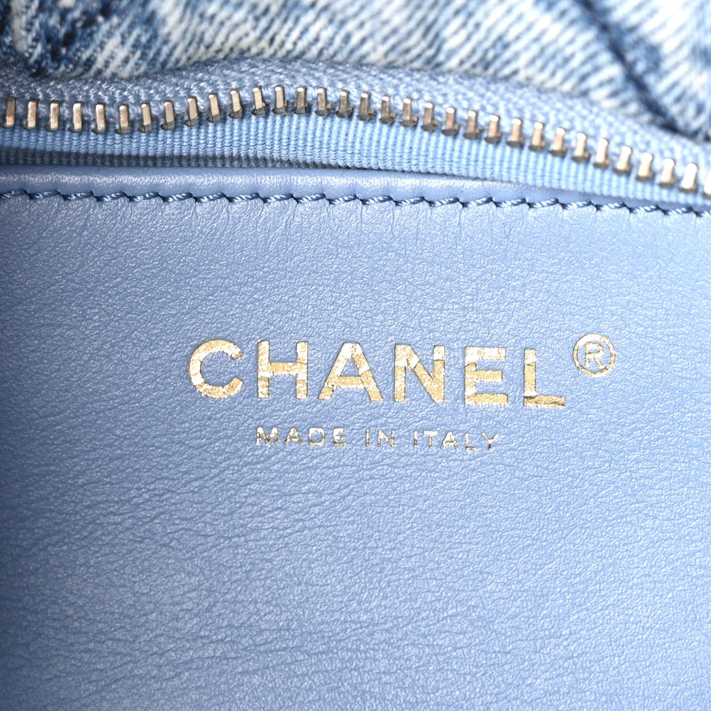 Washed Denim Quilted Mini Bow Bag Blue