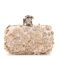 Flower Appliqued Silk Brocade Skull Box Clutch Light Pink