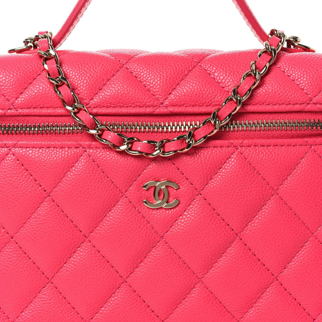 Caviar Quilted Top Handle Slim Vanity With Chain Fuchsia