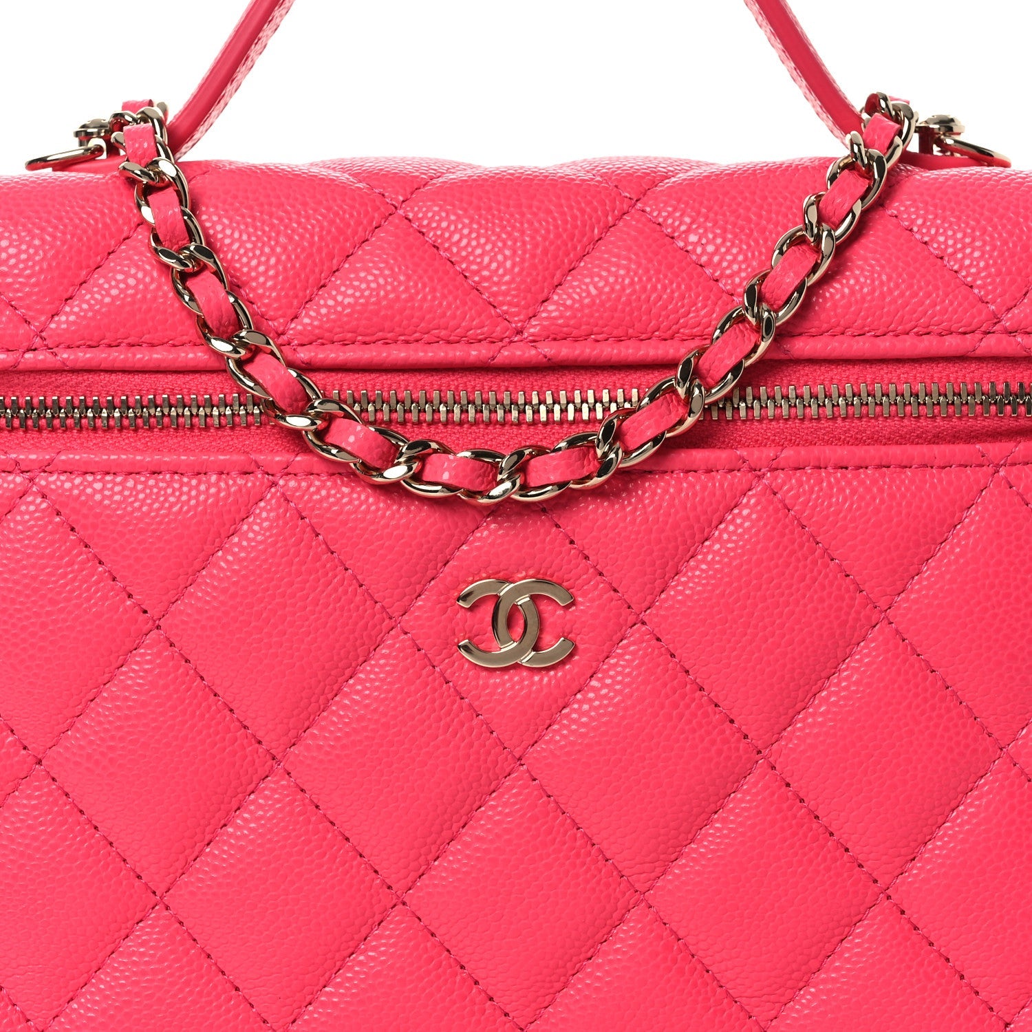 Caviar Quilted Top Handle Slim Vanity With Chain Fuchsia