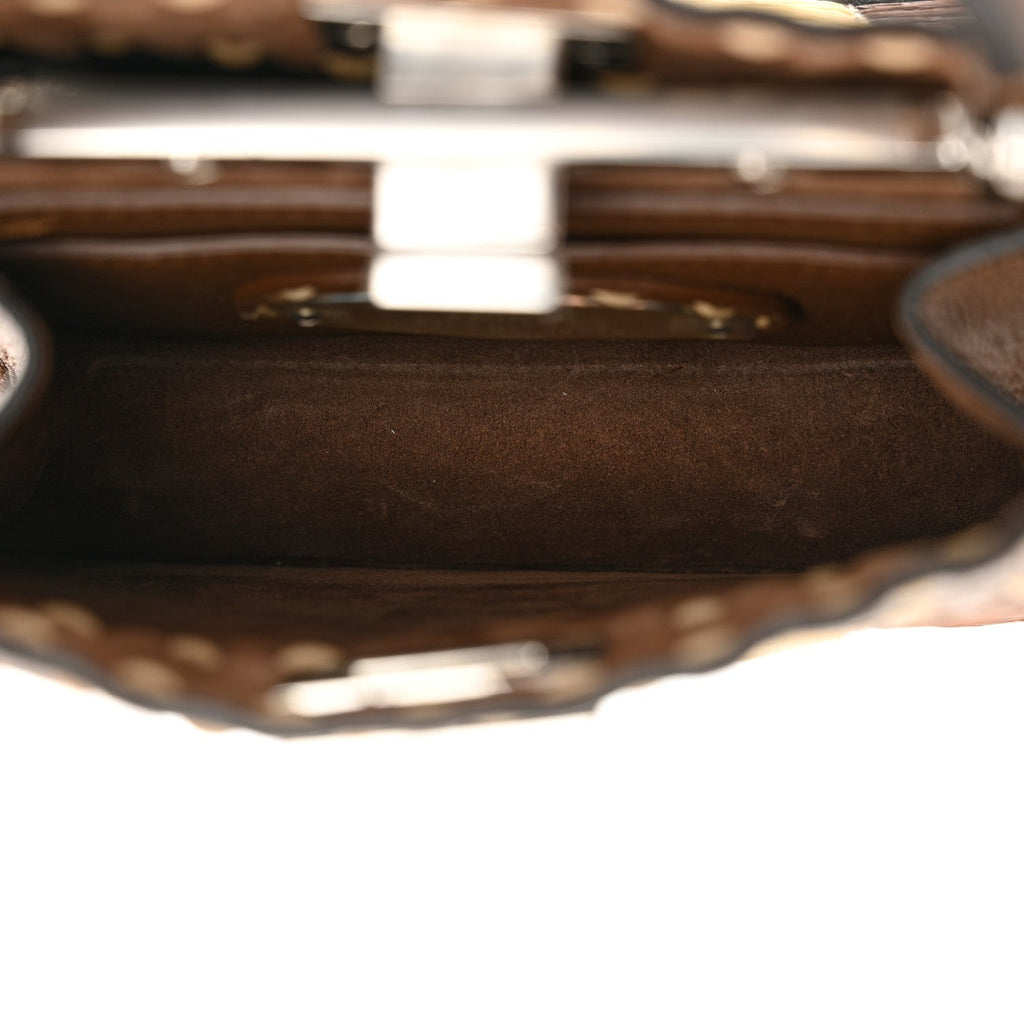 Cuoio Romano Raffia Woven Petite Peekaboo I SEE U Satchel Natural Gianduia