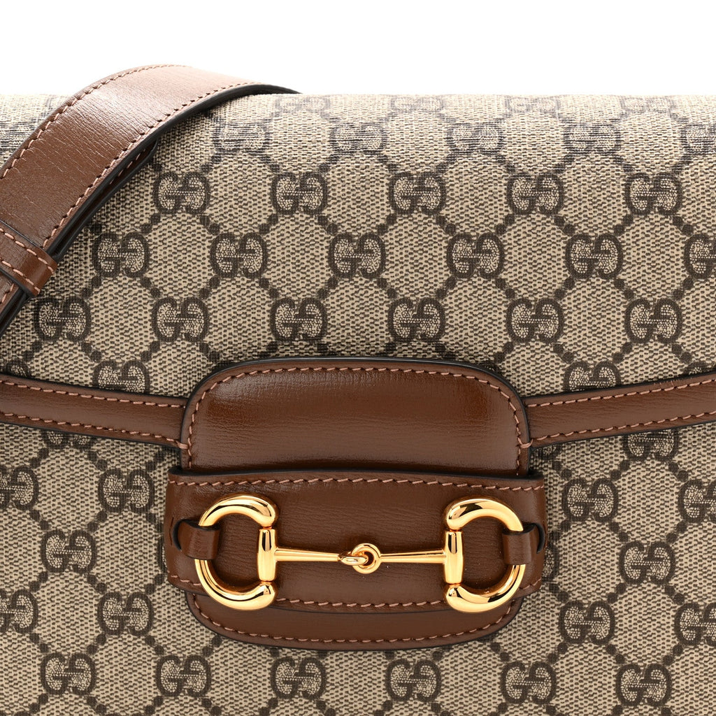 GG Supreme Monogram Horsebit 1955 Shoulder Bag Beige Brown Sugar
