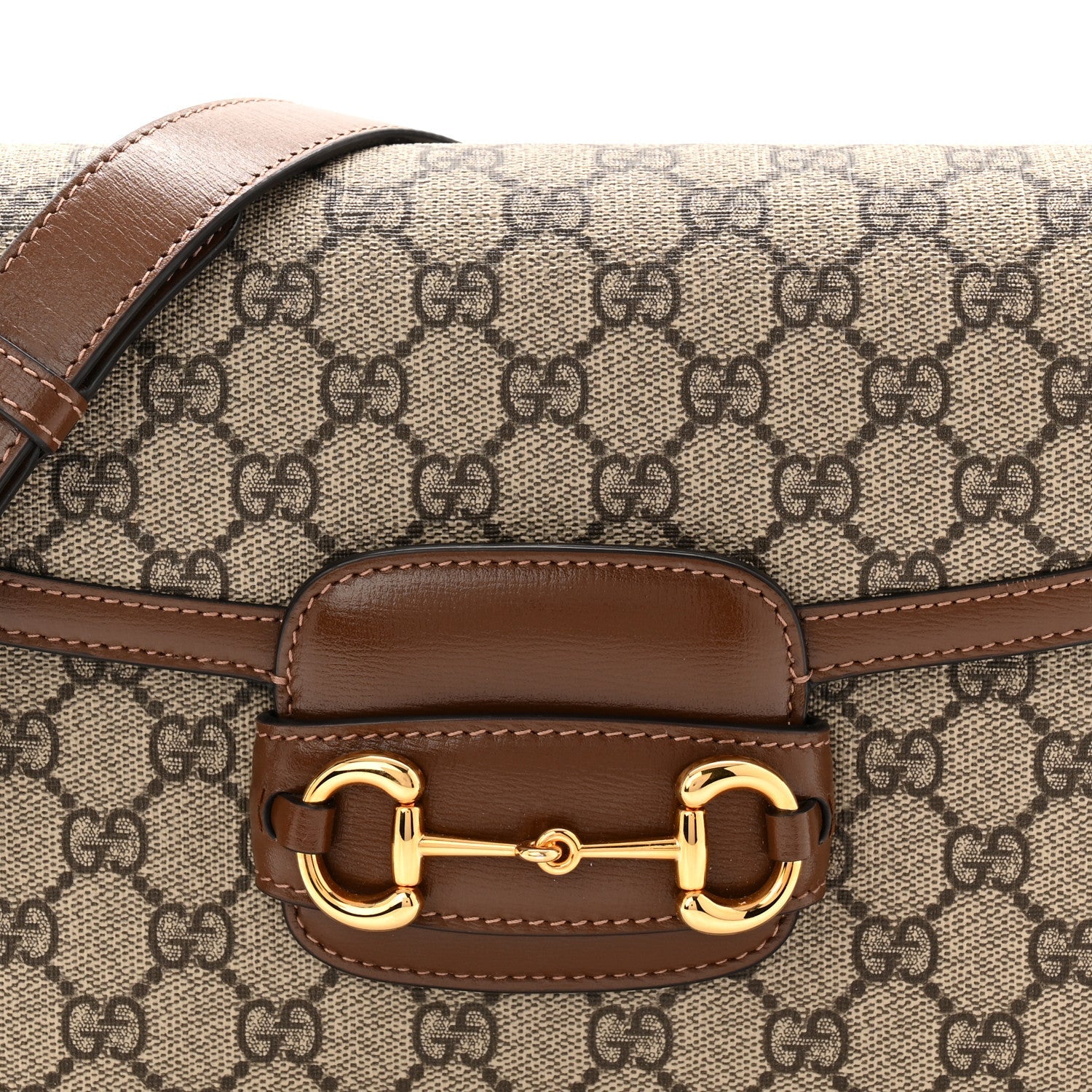 GG Supreme Monogram Horsebit 1955 Shoulder Bag Beige Brown Sugar
