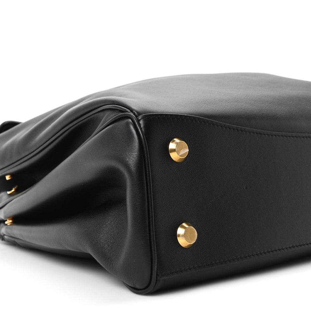 Natural Smooth Calfskin Medium Rodeo Top Handle Handbag Black