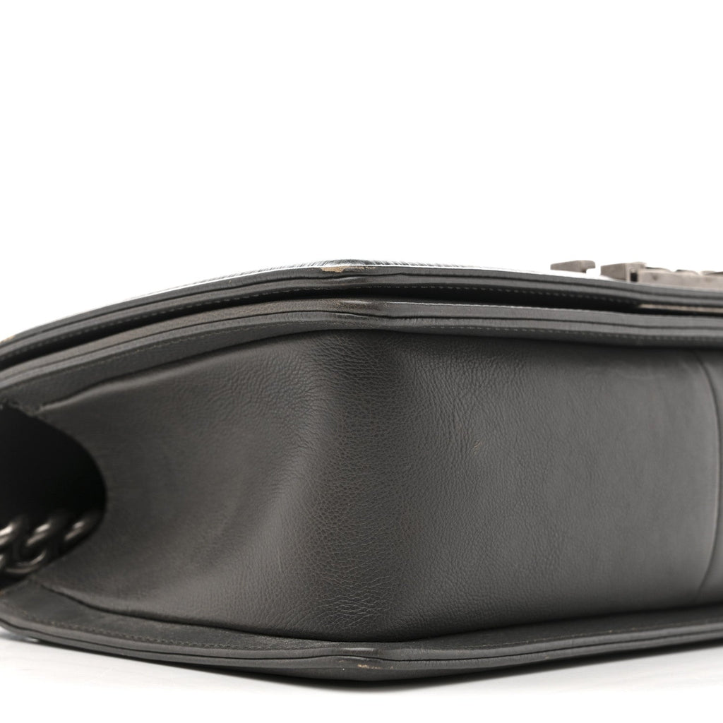 Calfskin Double Stitch Medium Boy Flap Grey