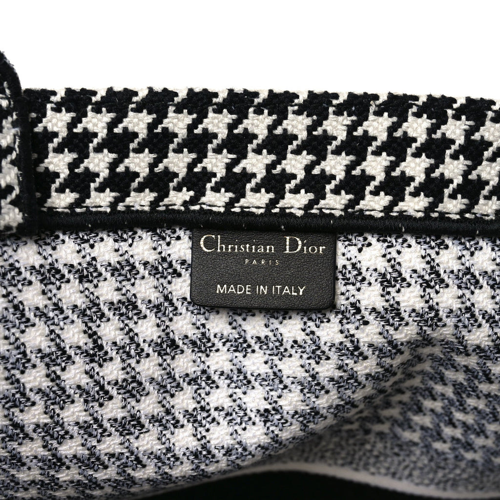 Canvas Houndstooth Embroidered Book Tote Black White