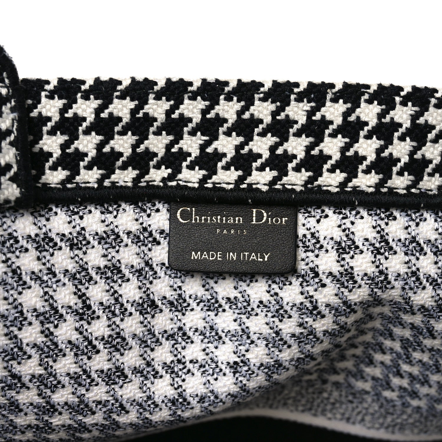 Canvas Houndstooth Embroidered Book Tote Black White