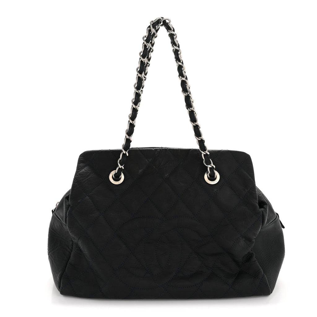 Crinkled Calfskin Grand Timeless Shopping Tote GTT Dark Blue
