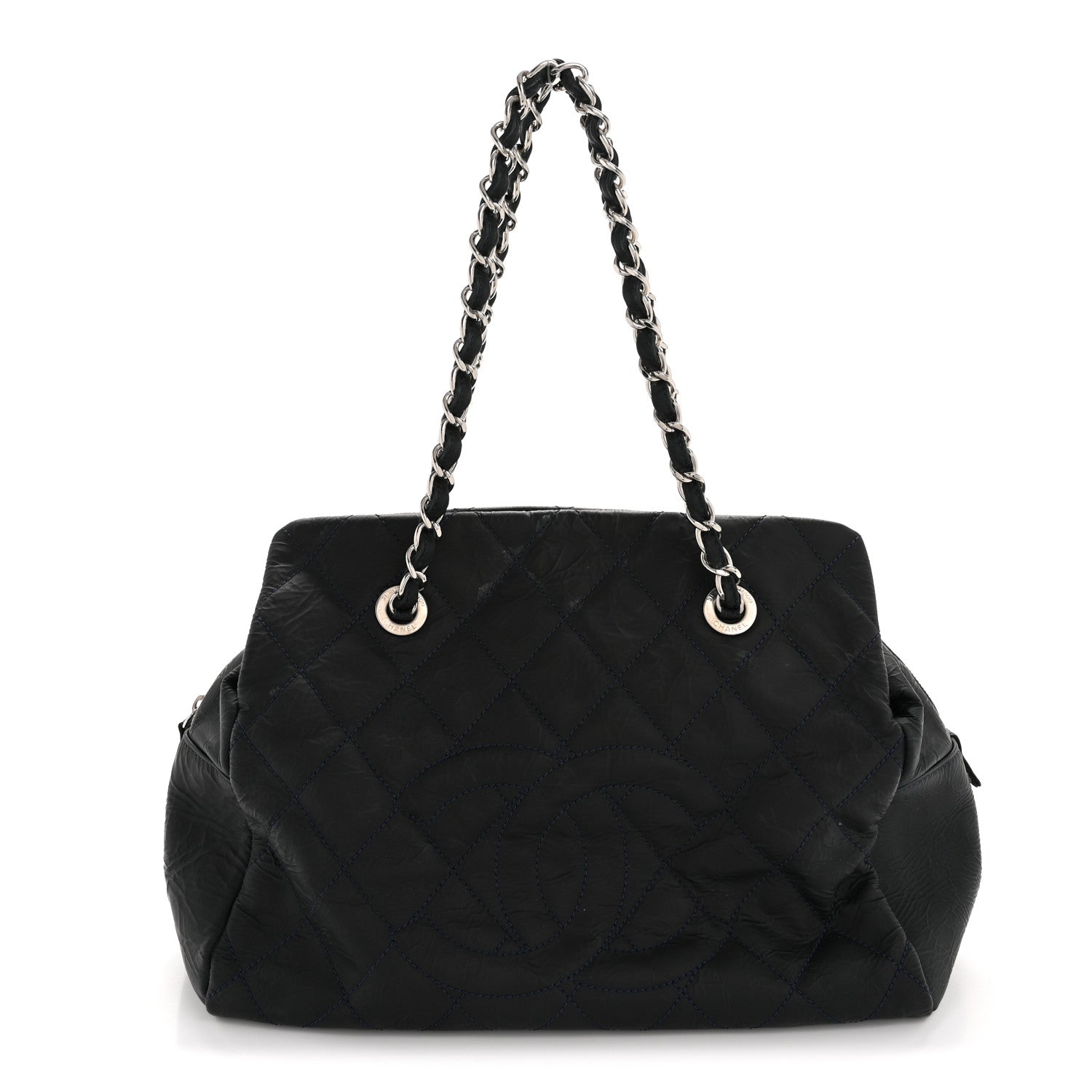 Crinkled Calfskin Grand Timeless Shopping Tote GTT Dark Blue
