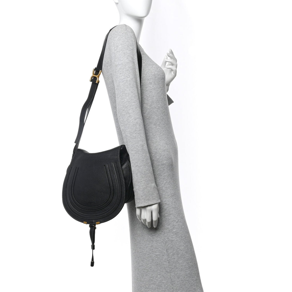 Calfskin Medium Marcie Round Crossbody Bag Black