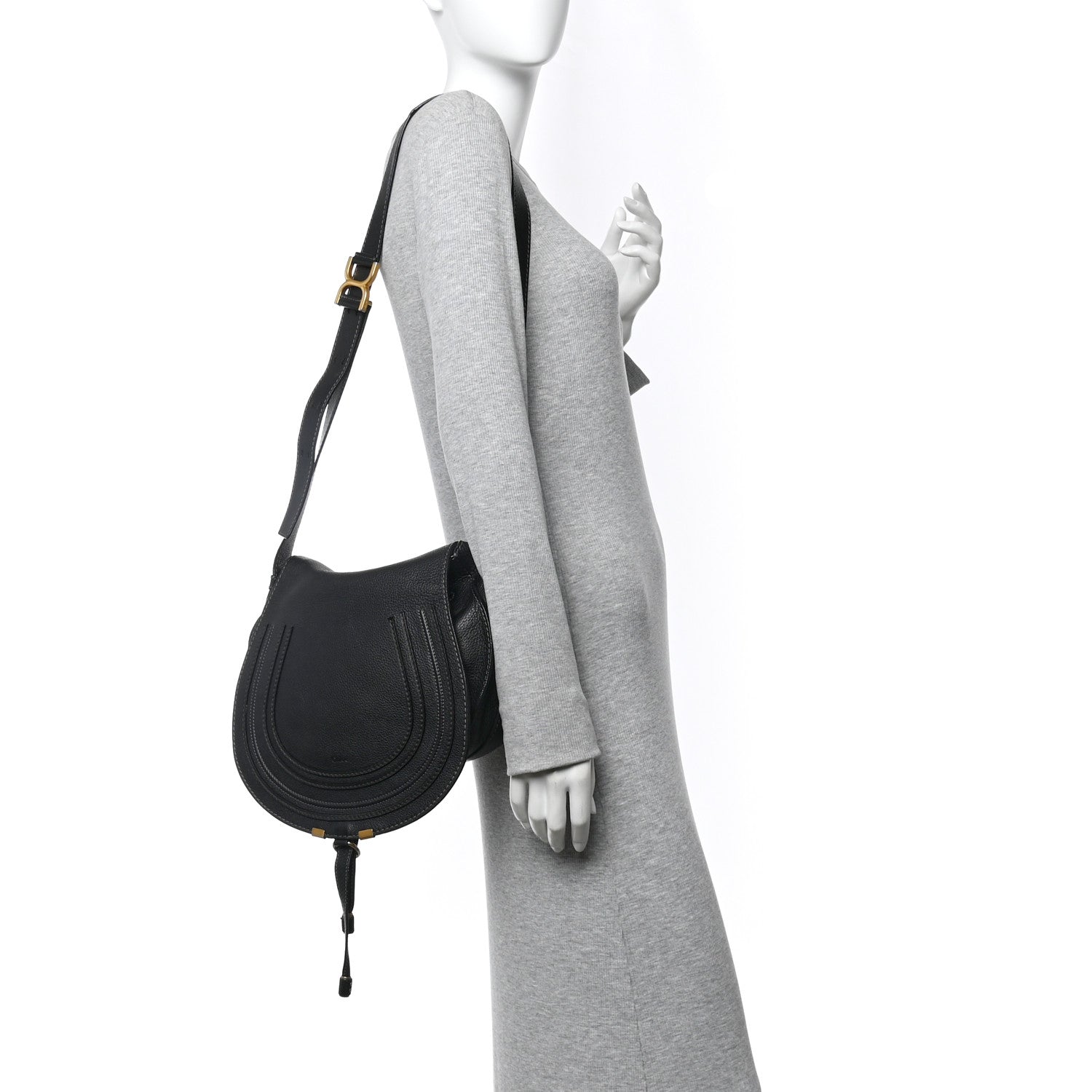 Calfskin Medium Marcie Round Crossbody Bag Black