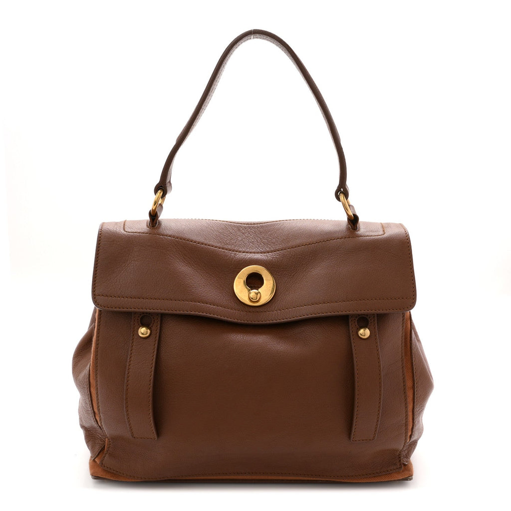 Calfskin Canvas Medium Muse Two Brown