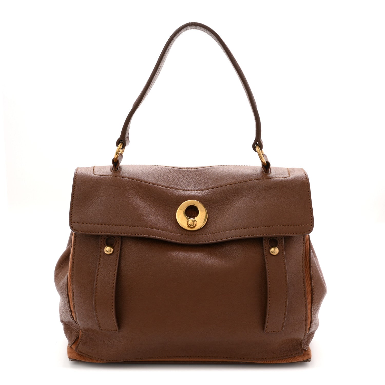 Calfskin Canvas Medium Muse Two Brown