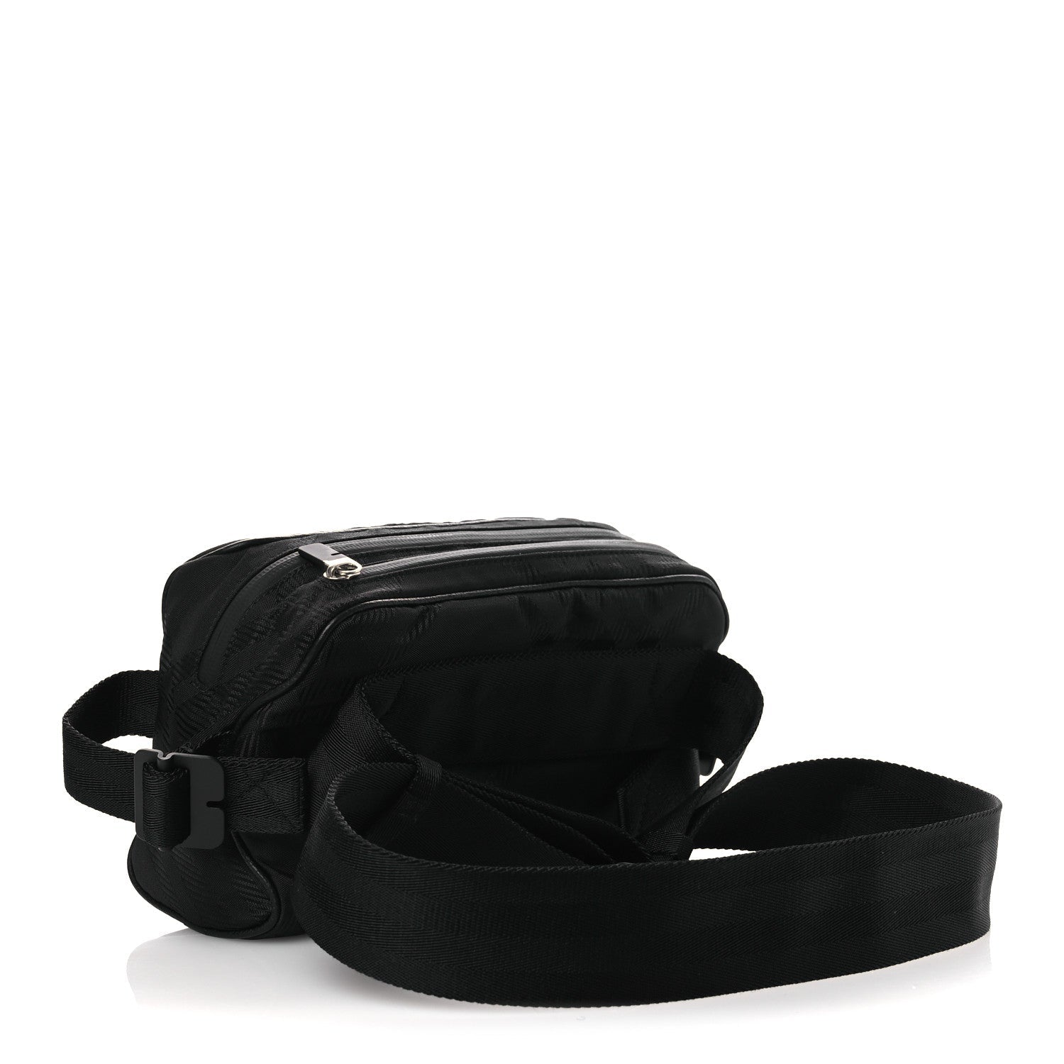 Nylon Jacquard Check Belt Bag Black