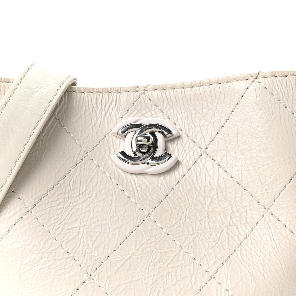 Crumpled Calfskin Bucket Bag White