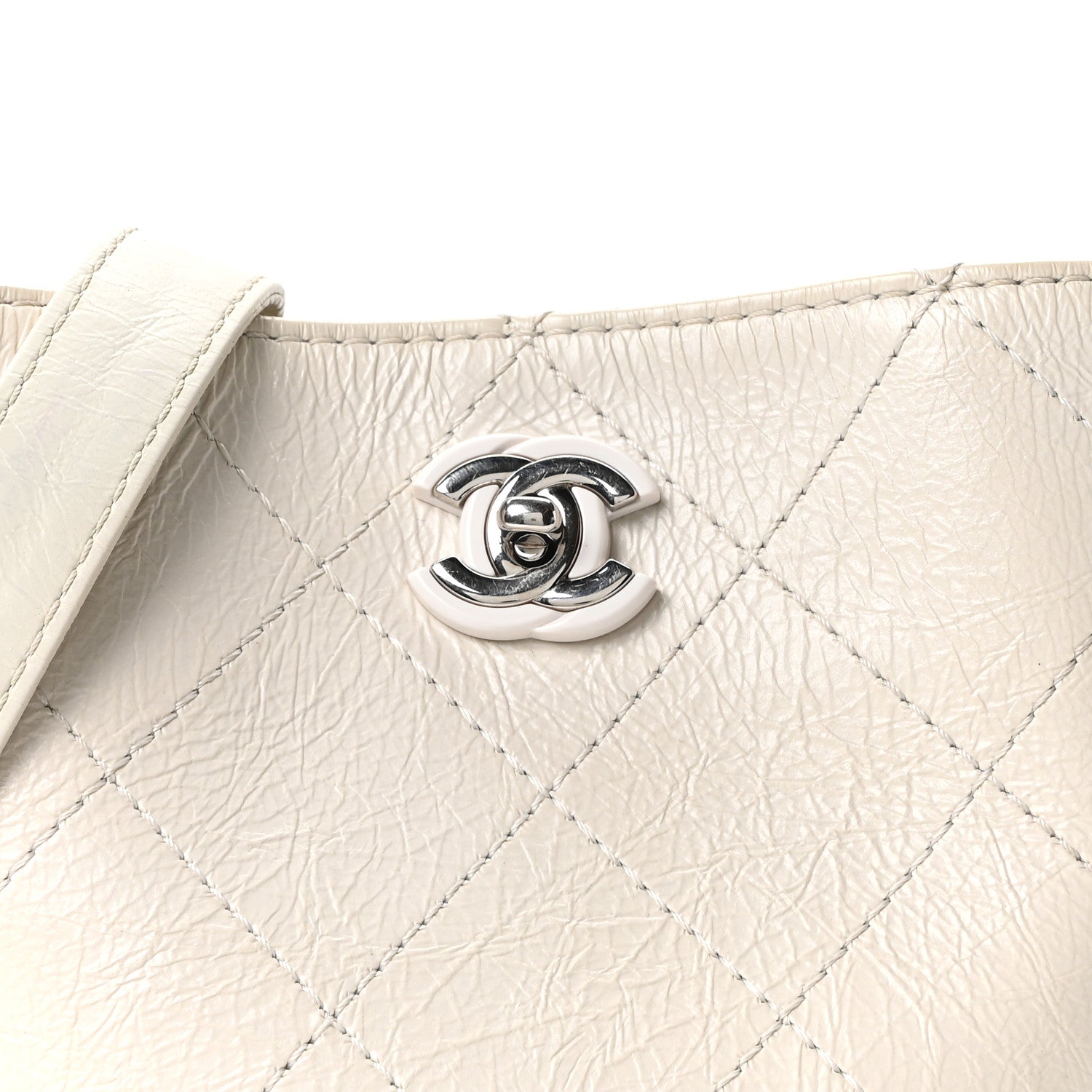 Crumpled Calfskin Bucket Bag White