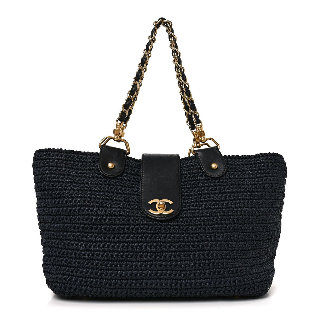 Straw Raffia Tote Black