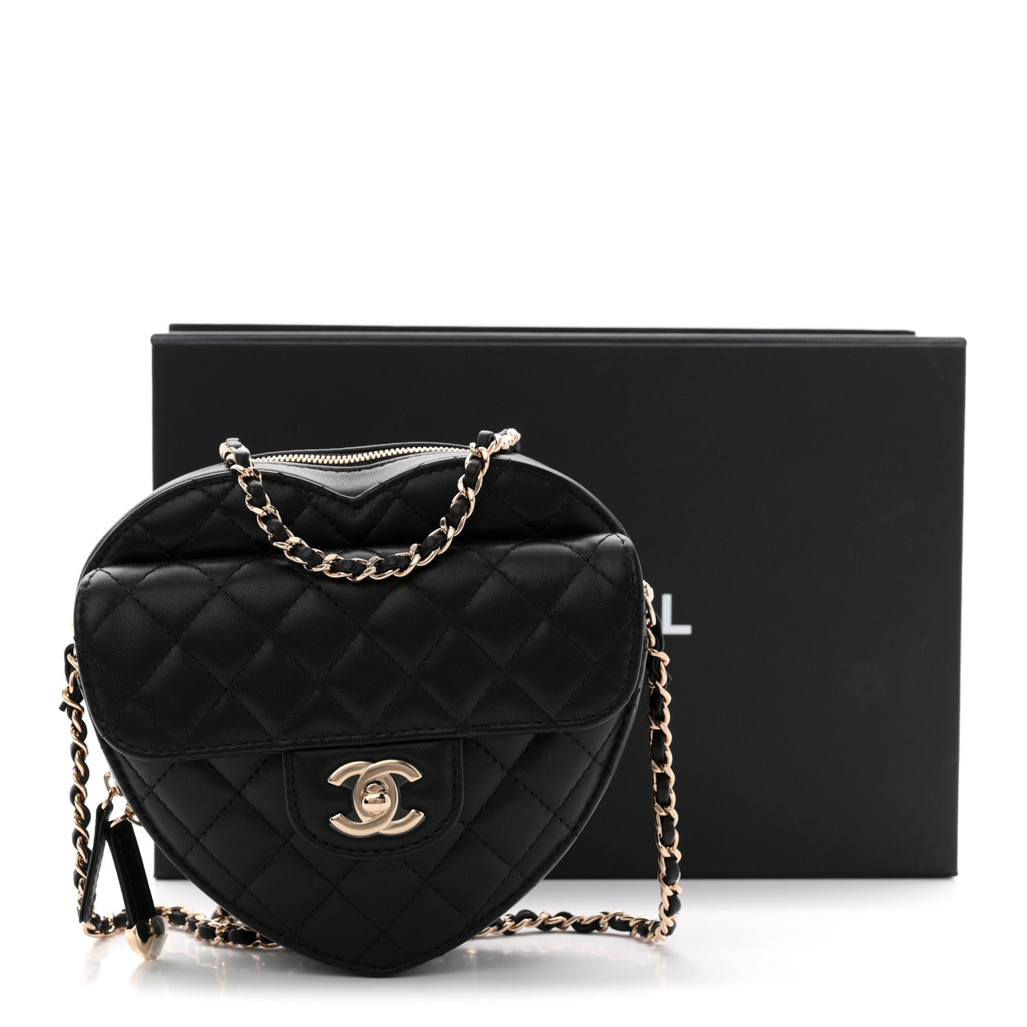 Lambskin Quilted CC In Love Heart Bag Black
