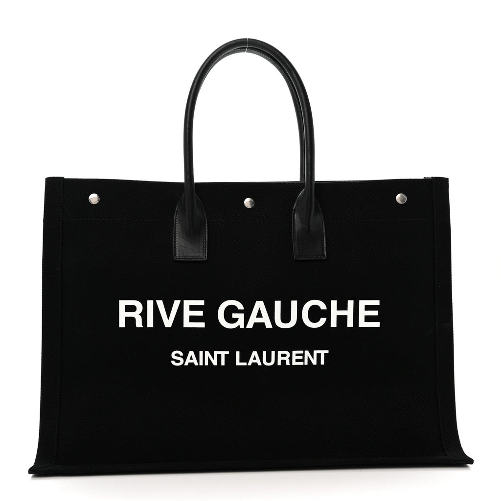 Linen Calfskin Rive Gauche Tote Black