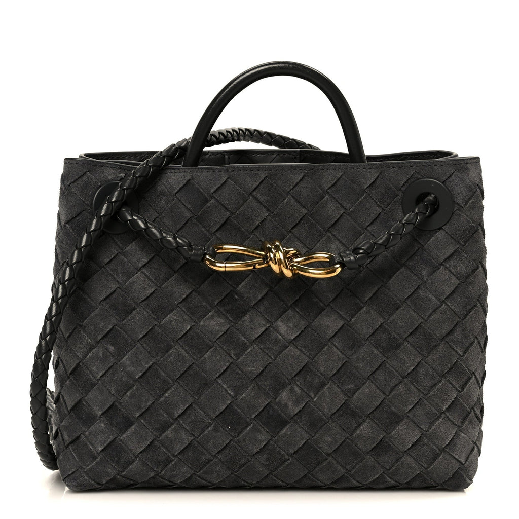 Suede Intrecciato Small Andiamo Shoulder Bag Graphite