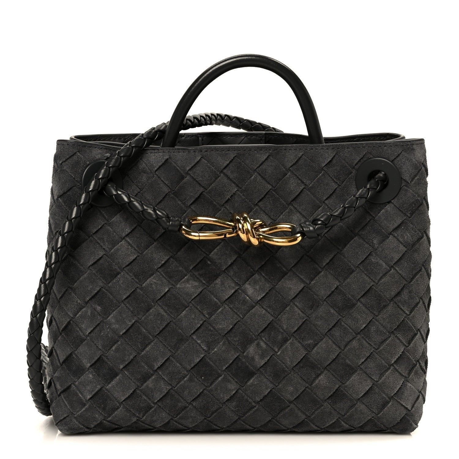 Suede Intrecciato Small Andiamo Shoulder Bag Graphite