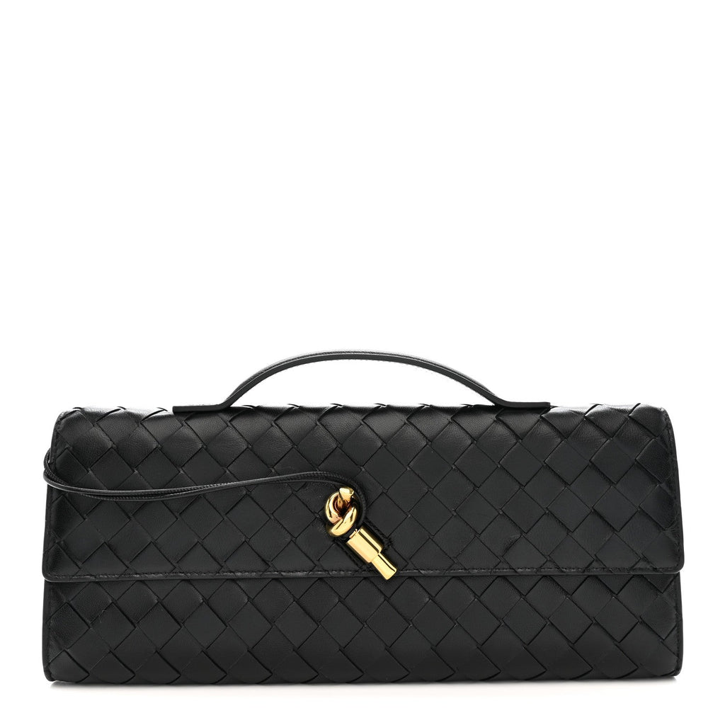 Nappa Intrecciato Long Andiamo Top Handle Clutch Black