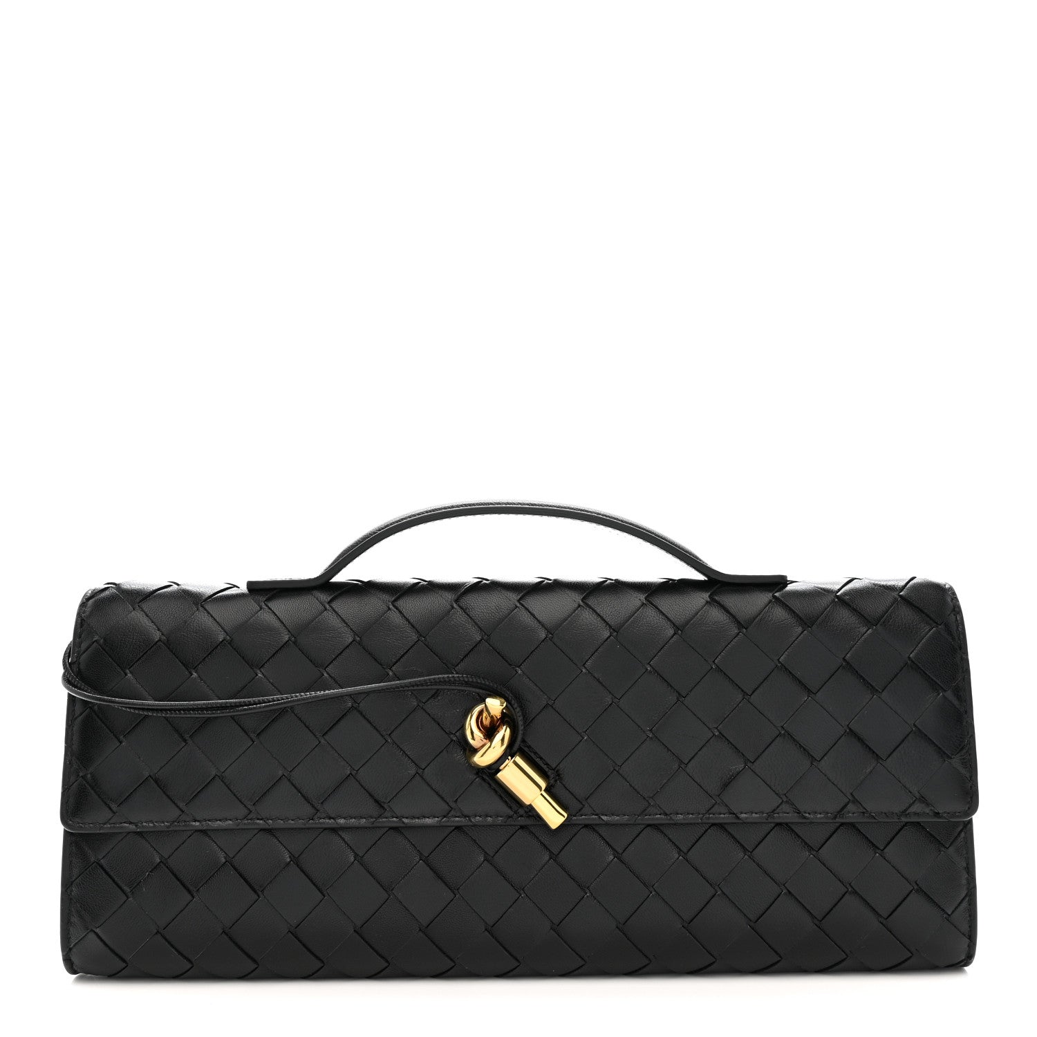 Nappa Intrecciato Long Andiamo Top Handle Clutch Black
