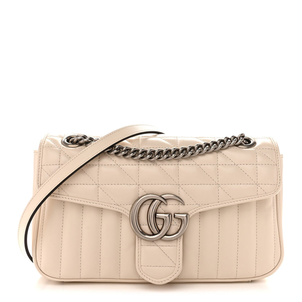 Calfskin Matelasse Aria Small GG Marmont Shoulder Bag Mystic White