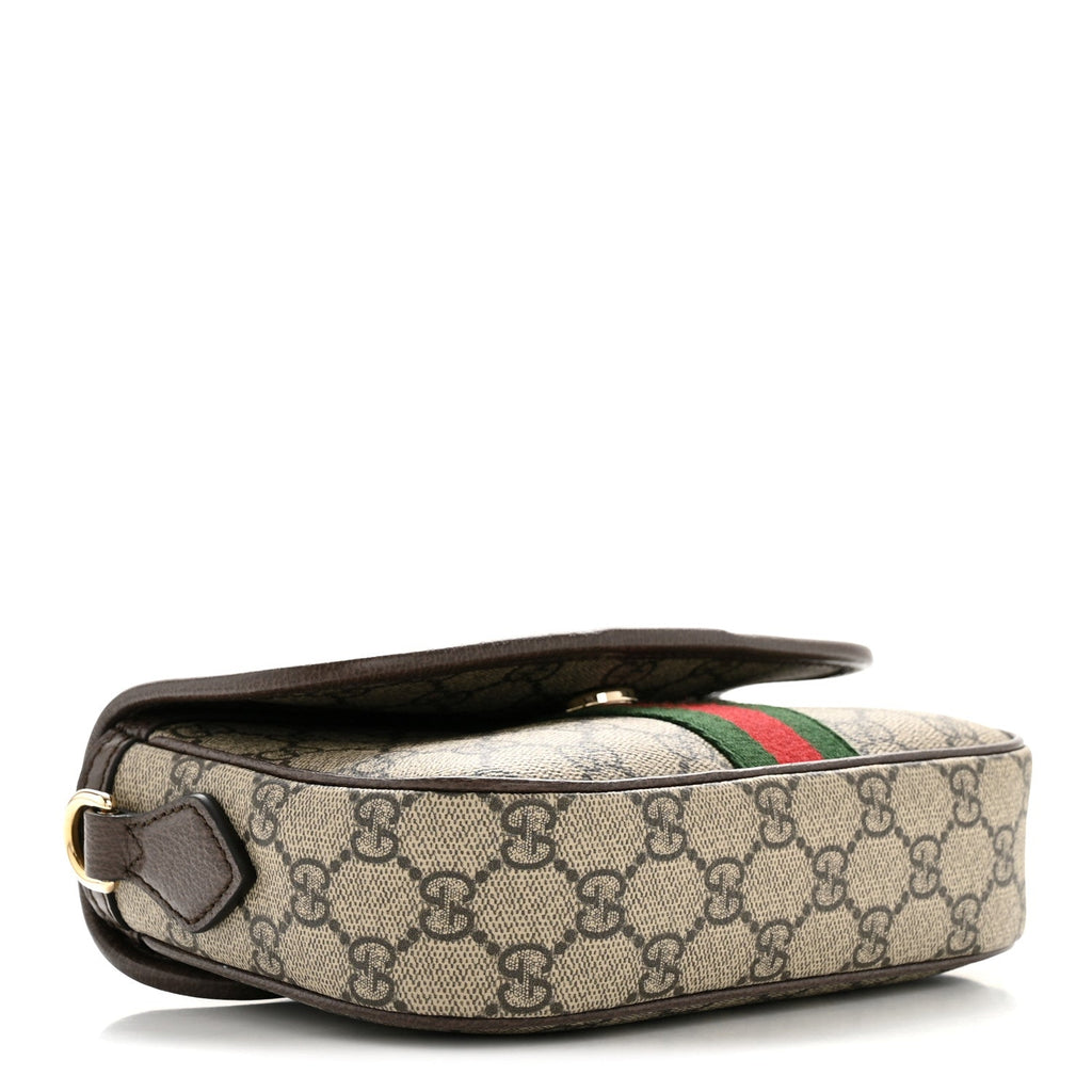 GG Supreme Monogram Textured Dollar Calfskin Small Ophidia Top Handle Shoulder Bag Beige Brown