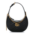 Calfskin Matelasse Chevron Mini GG Marmont Half Moon Hobo Black