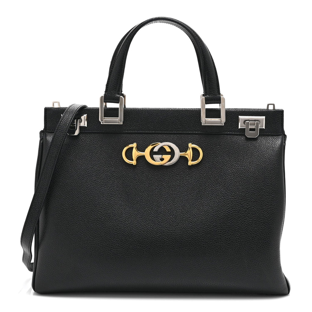 Grainy Calfskin Medium Zumi Top Handle Bag Black