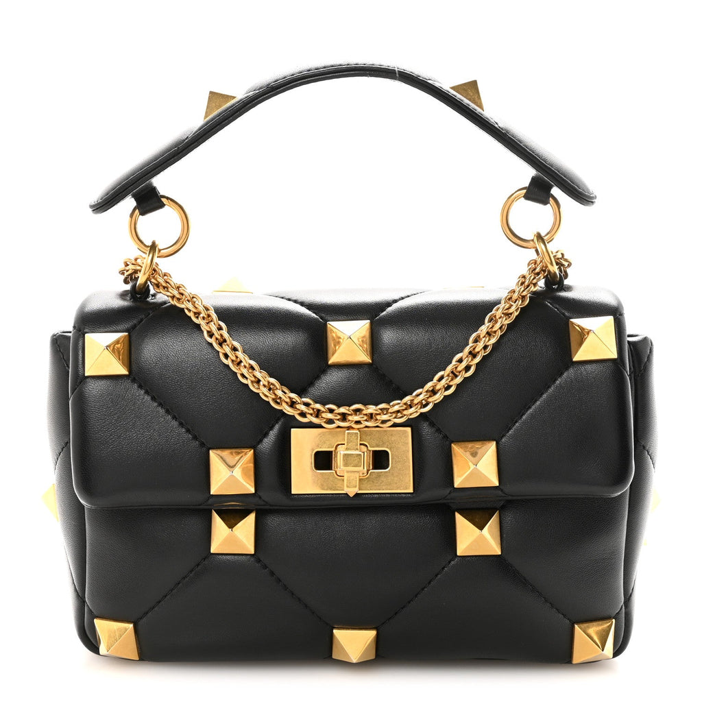 Nappa Large Roman Stud Shoulder Bag Black