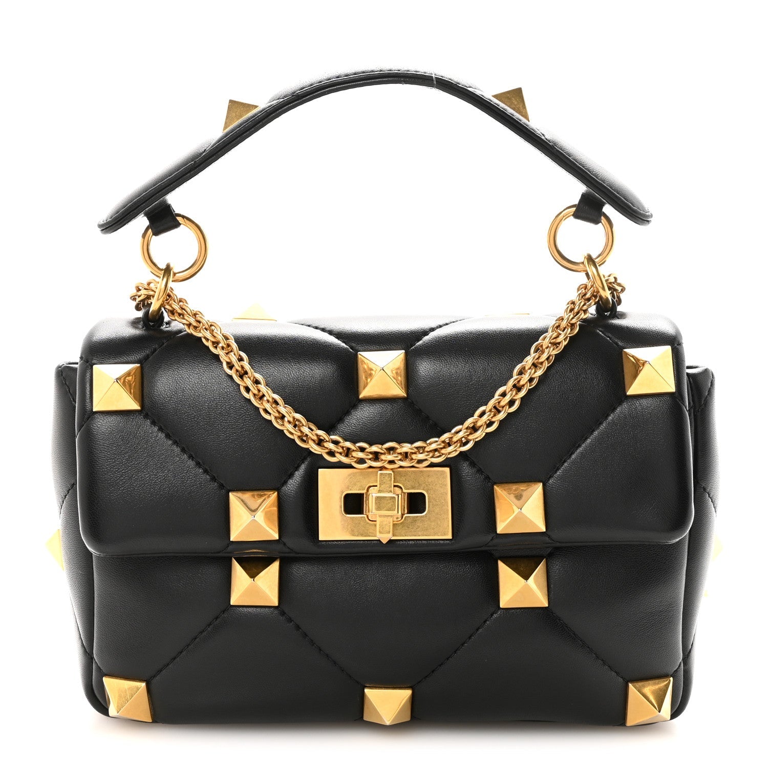 Nappa Large Roman Stud Shoulder Bag Black