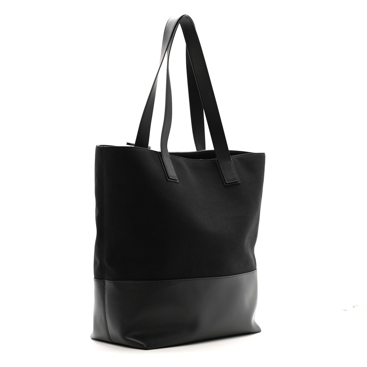 Canvas Calfskin T-Bar Shopping Bag Black