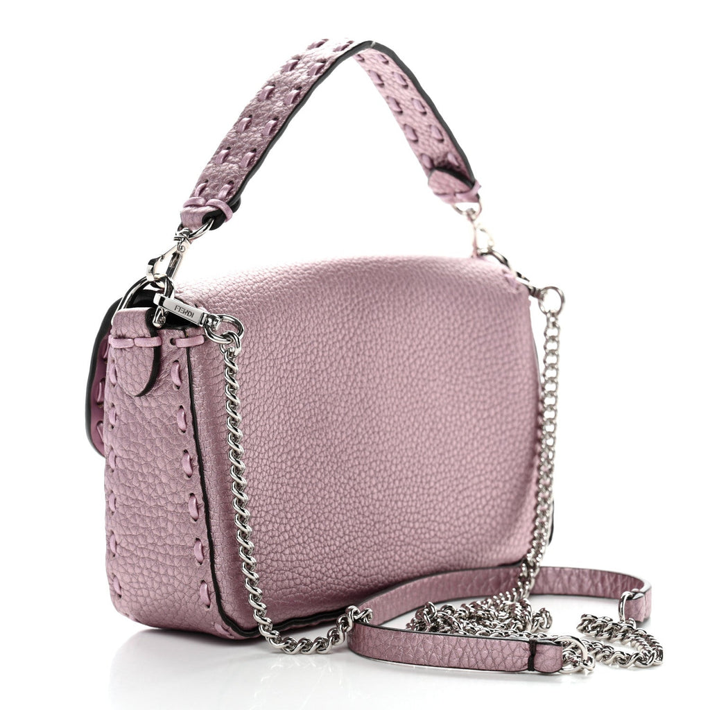 Metallic Cuoio Roma Sellerissima Nappa Sintetica Tape Stitch Mini Baguette Rosa Placca Argento