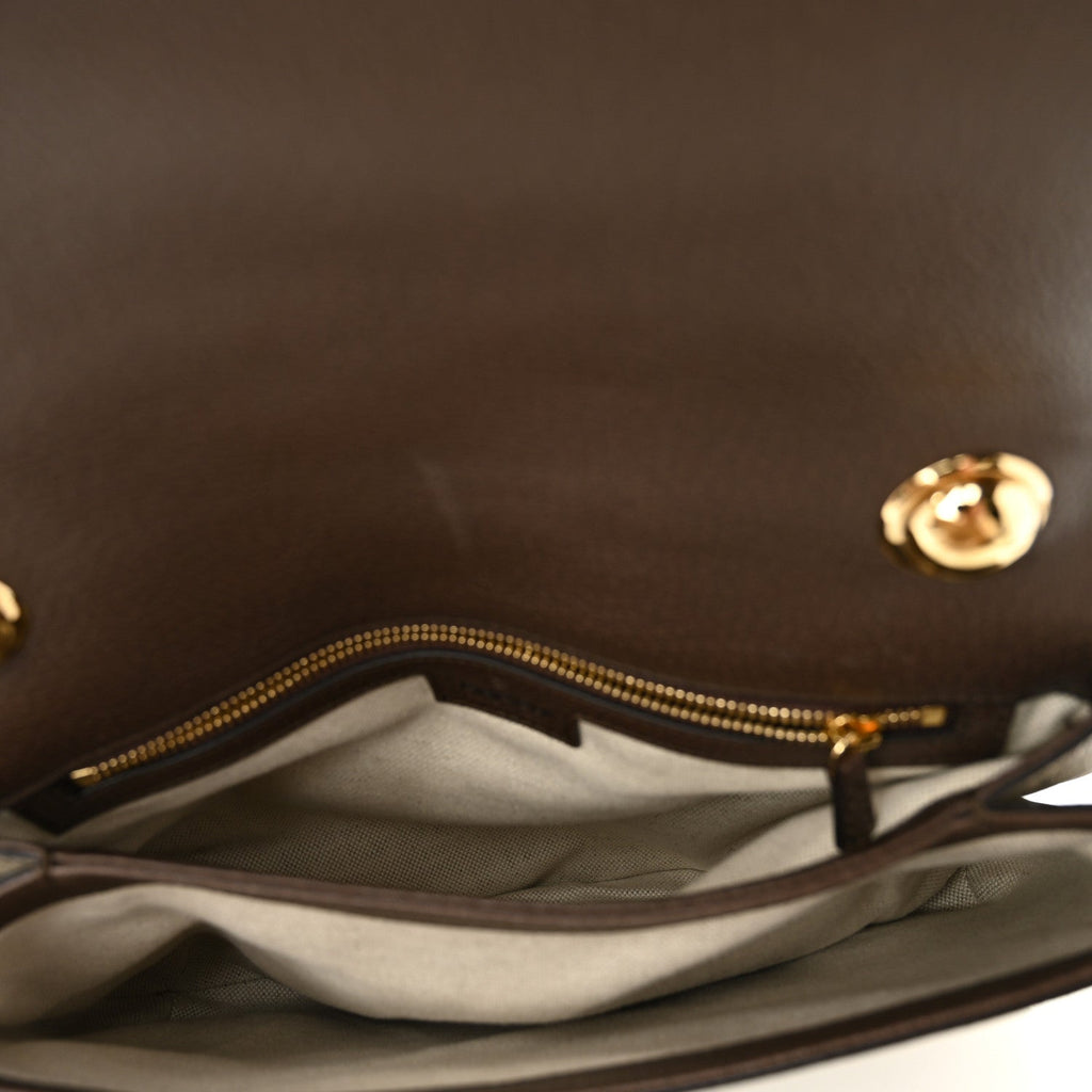 GG Supreme Monogram Textured Dollar Calfskin Web Medium Blondie Top Handle Shoulder Flap Bag Beige Ebony New Acero