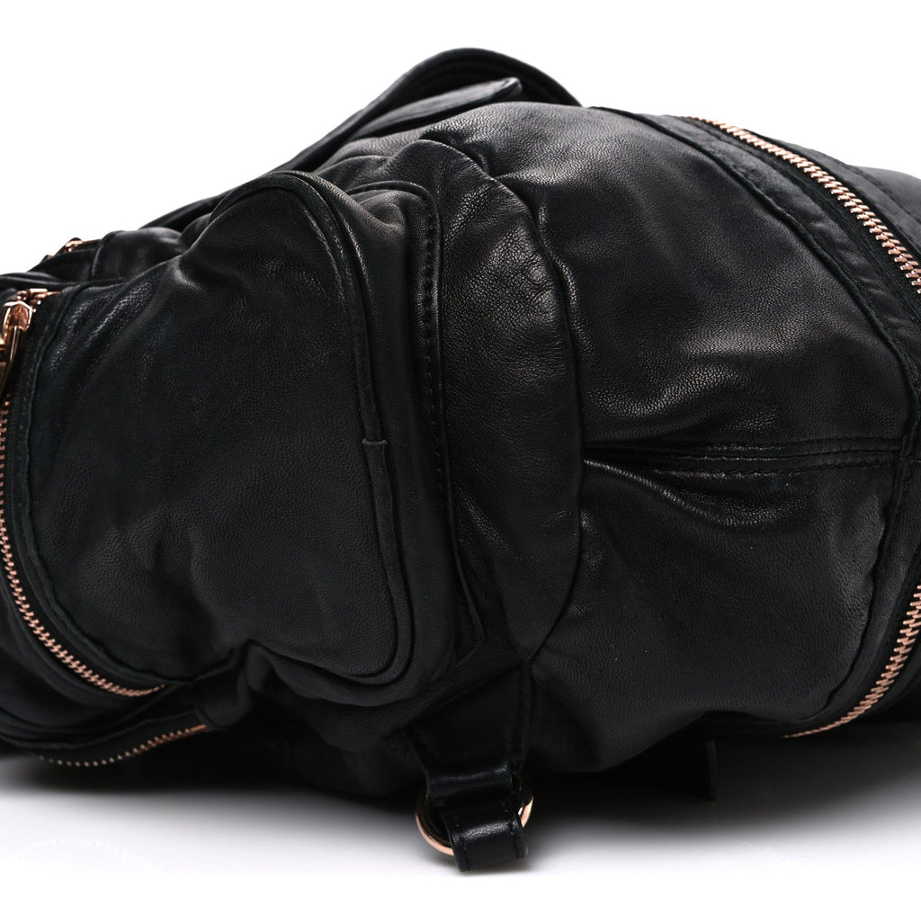 Lambskin Marti Backpack Bag Washed Black Rose Gold Hardware