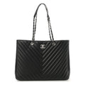 Caviar Chevron Quilted Large Shopping Tote Tote Black