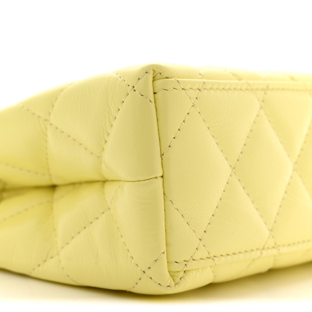 Shiny Aged Calfskin Quilted Nano Kelly Shopper Light Yellow