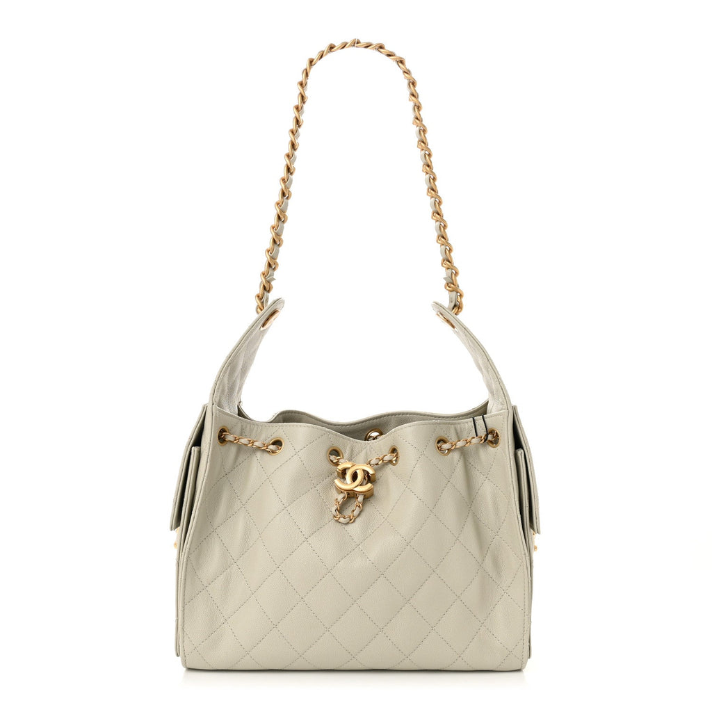 Caviar Quilted Small Chanel 25 Handbag Light Grey