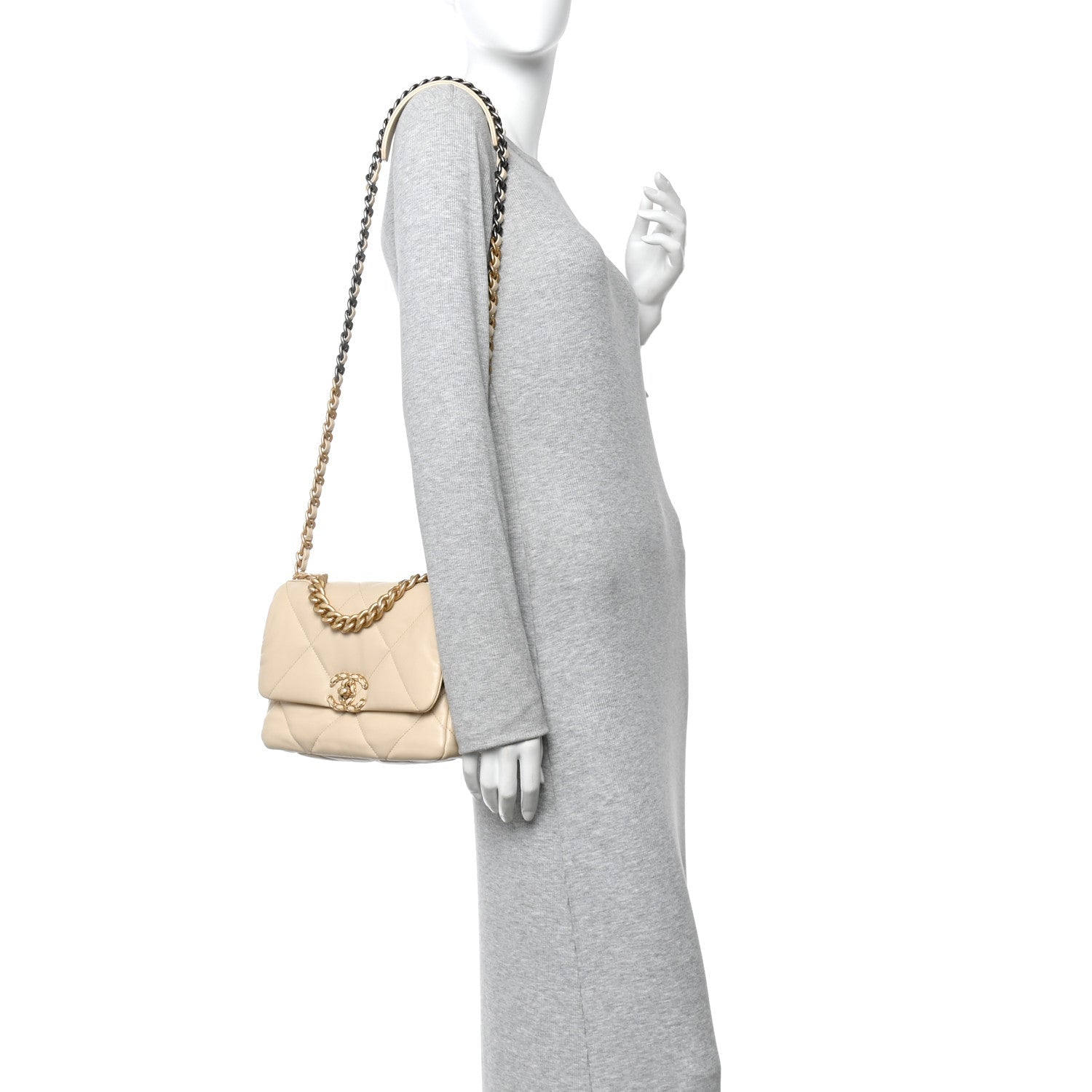 Lambskin Quilted Medium Chanel 19 Flap Beige