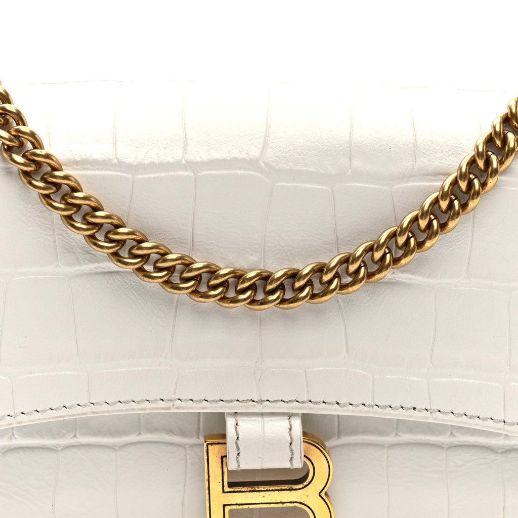 Calfskin Crocodile Small Crush Chain Bag White