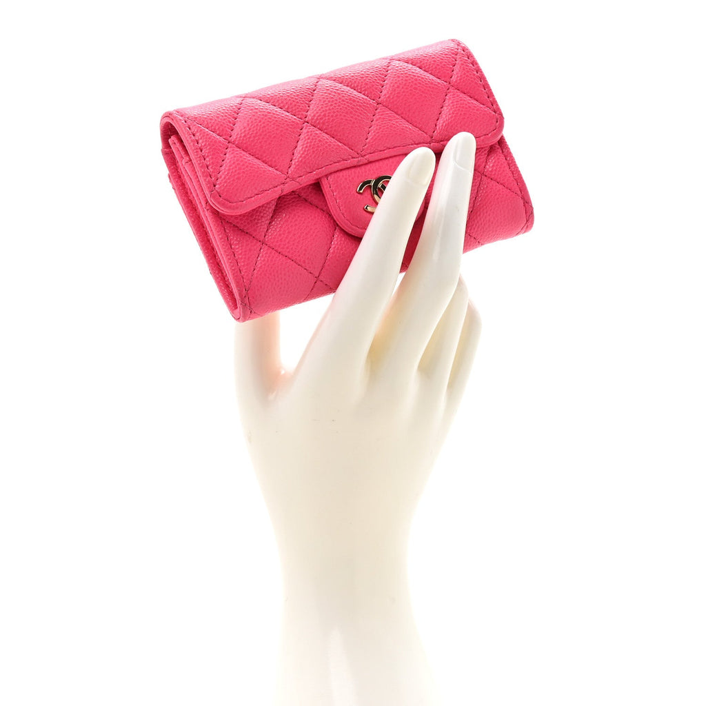 Caviar Quilted Flap  Holder Wallet Fuchsia