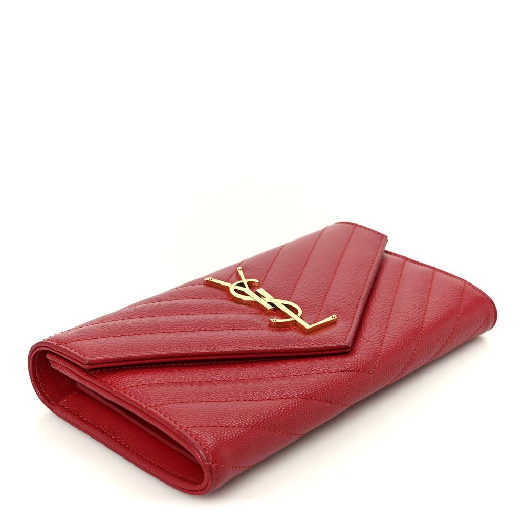 Grain De Poudre Matelasse Chevron Monogram Flap Wallet Red