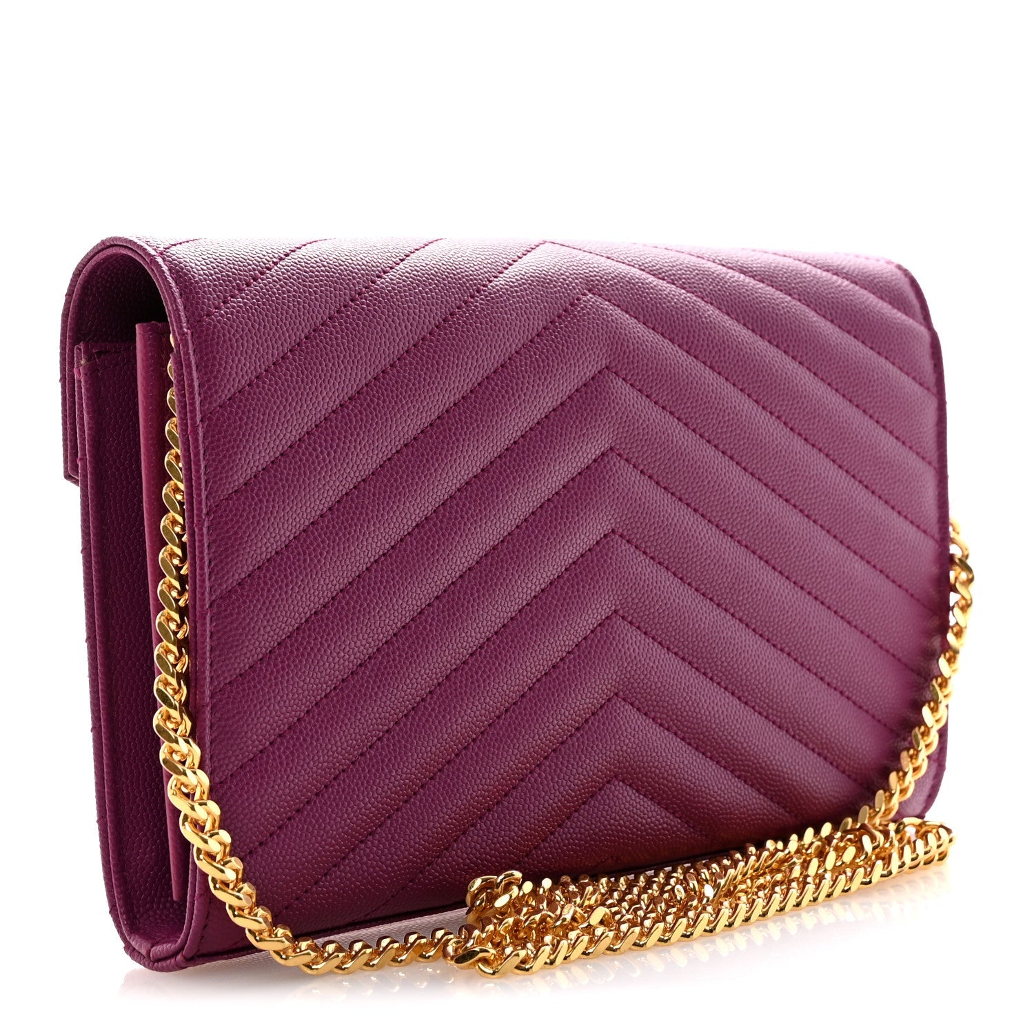 Grain De Poudre Matelasse Chevron Monogram Chain Wallet Dark Grape