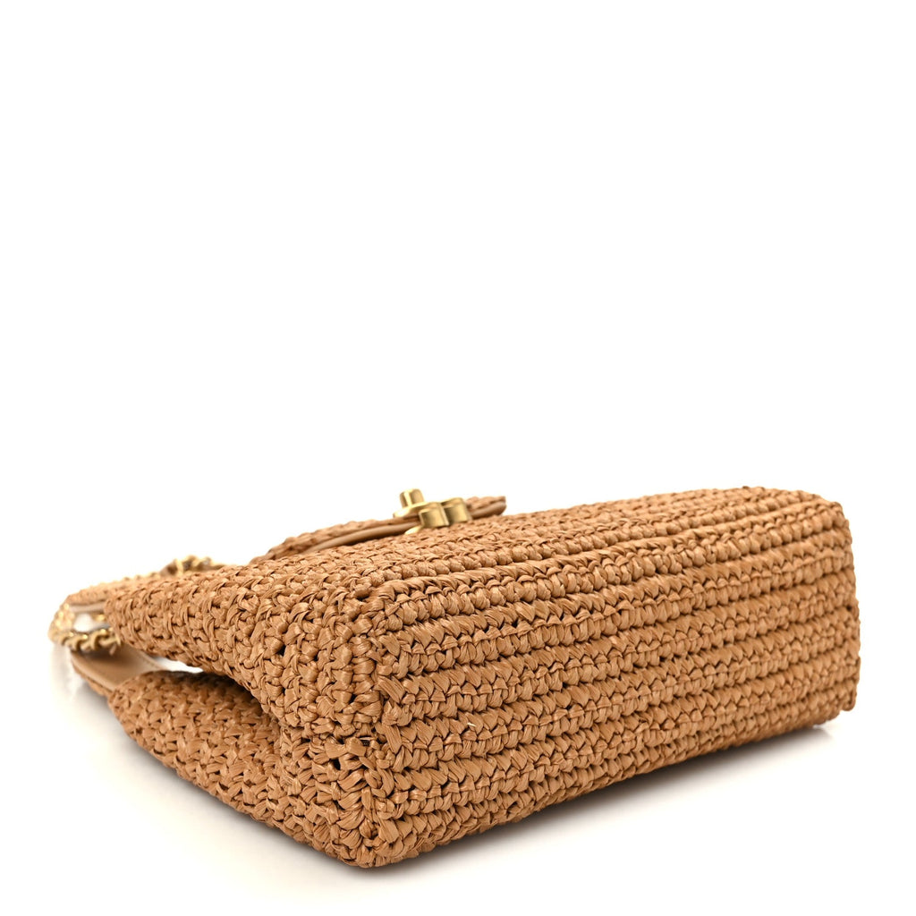 Braided Raffia Nano Kelly Flap Bag Dark Beige
