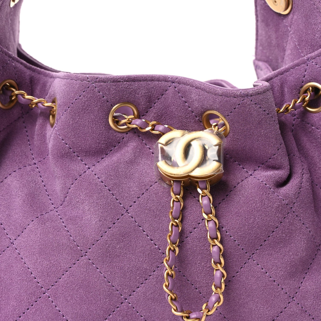 Suede Quilted Mini Chanel 25 Handbag Purple