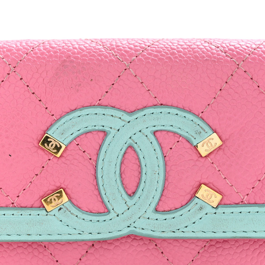 Caviar Quilted Filigree Flap  Holder Pink Blue Green