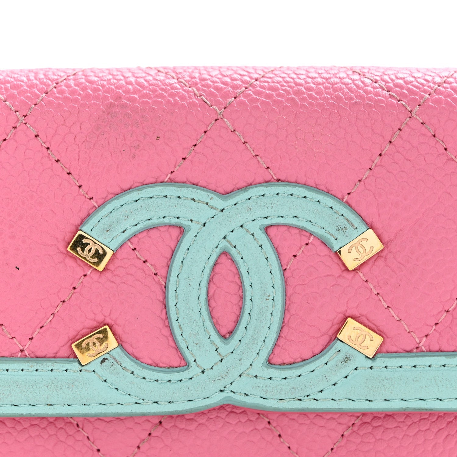 Caviar Quilted Filigree Flap  Holder Pink Blue Green