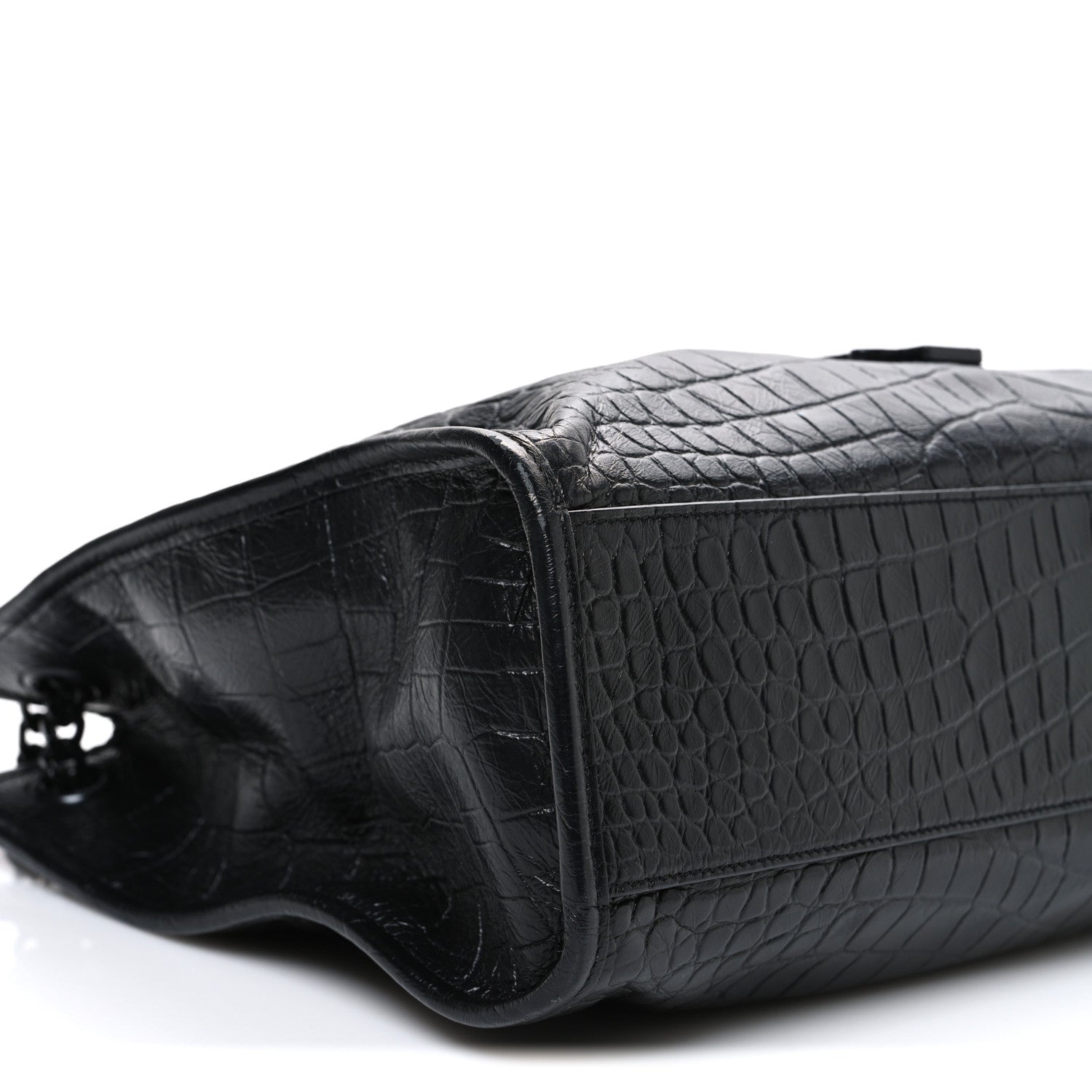 Calfskin Crocodile Embossed Monogram Medium Niki Shopping Bag Black